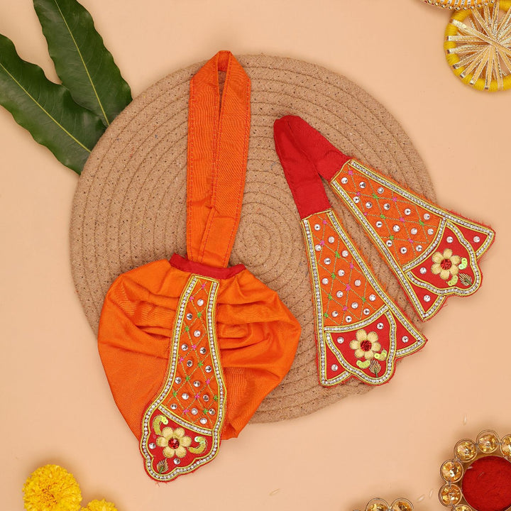 Hand Embroidered Zardozi Red Madhur Leela Art Silk Radha & Krishna Poshak (Dress)