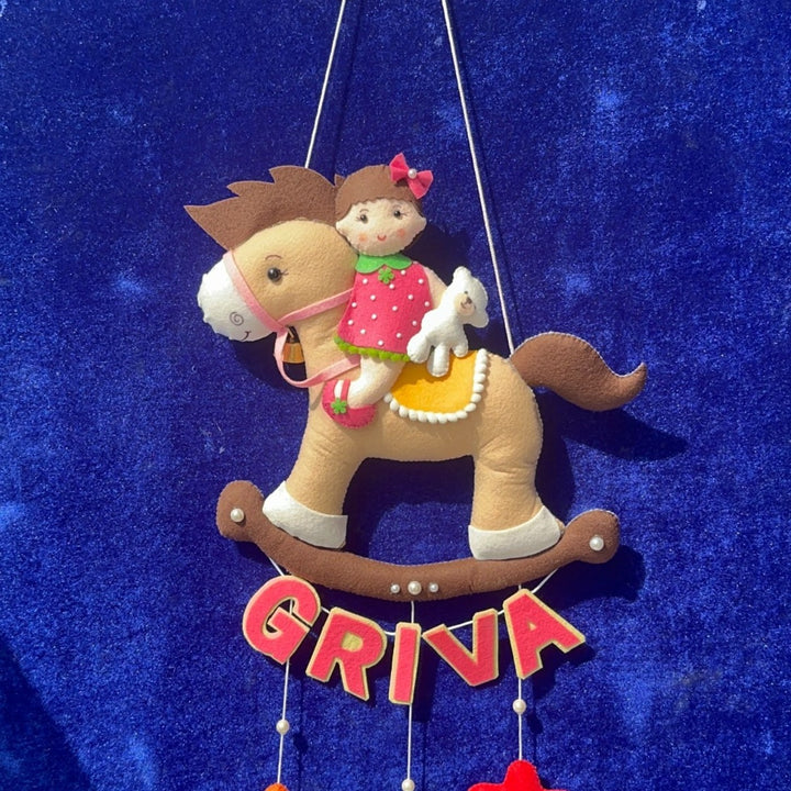 Personalized Handmade Horse Theme Felt Kids Name Plate With Date of Birth
