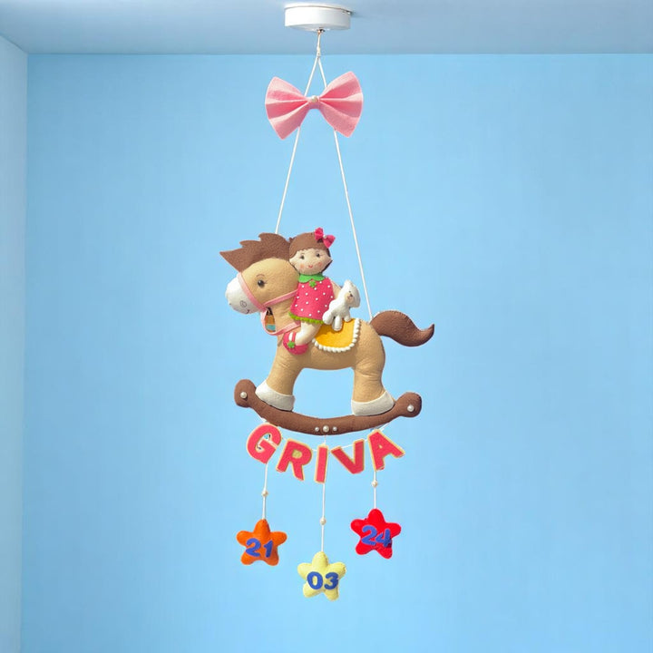 Personalized Handmade Horse Theme Felt Kids Name Plate With Date of Birth