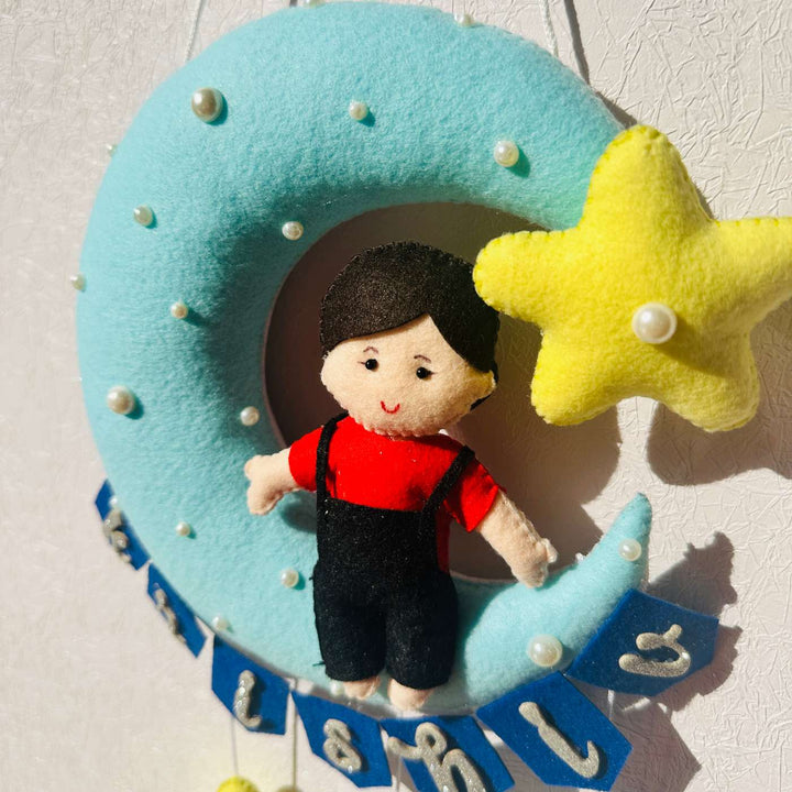Personalised Cute Moon & Stars Theme Korean Felt Kids Name Plate