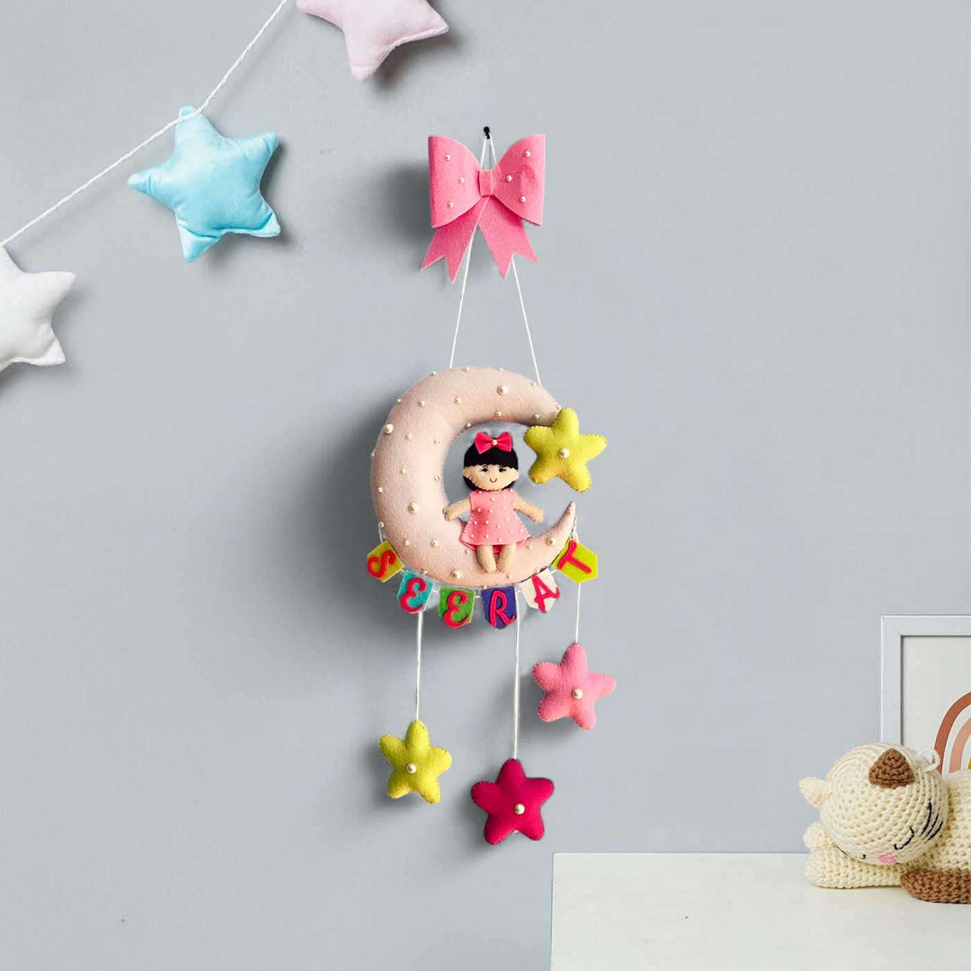 Personalised Cute Moon & Stars Theme Korean Felt Kids Name Plate