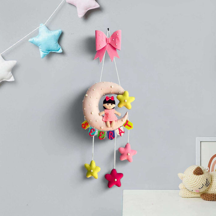 Personalised Cute Moon & Stars Theme Korean Felt Kids Name Plate