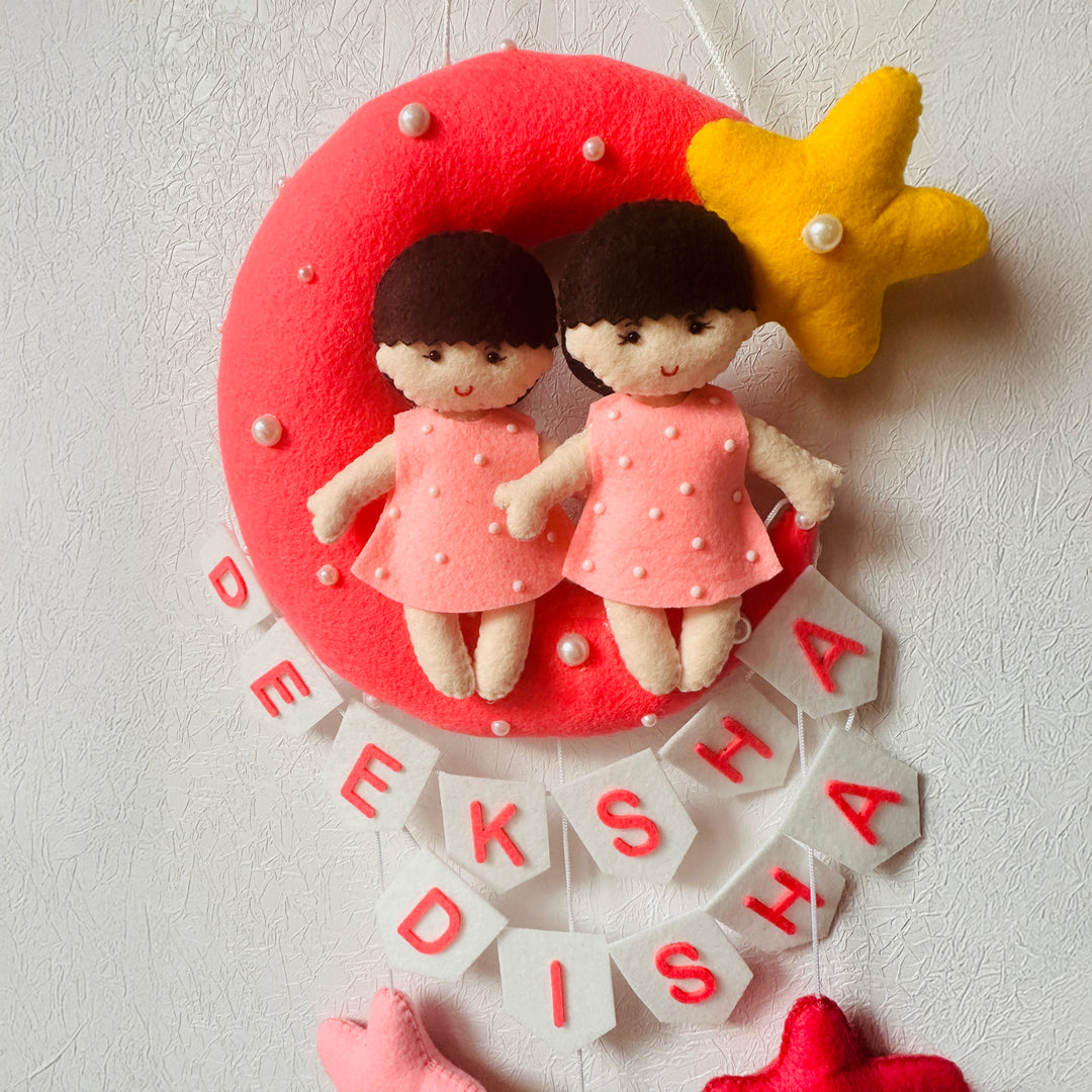 Personalized Handmade Moon Theme Felt Kids Name Plate For Siblings
