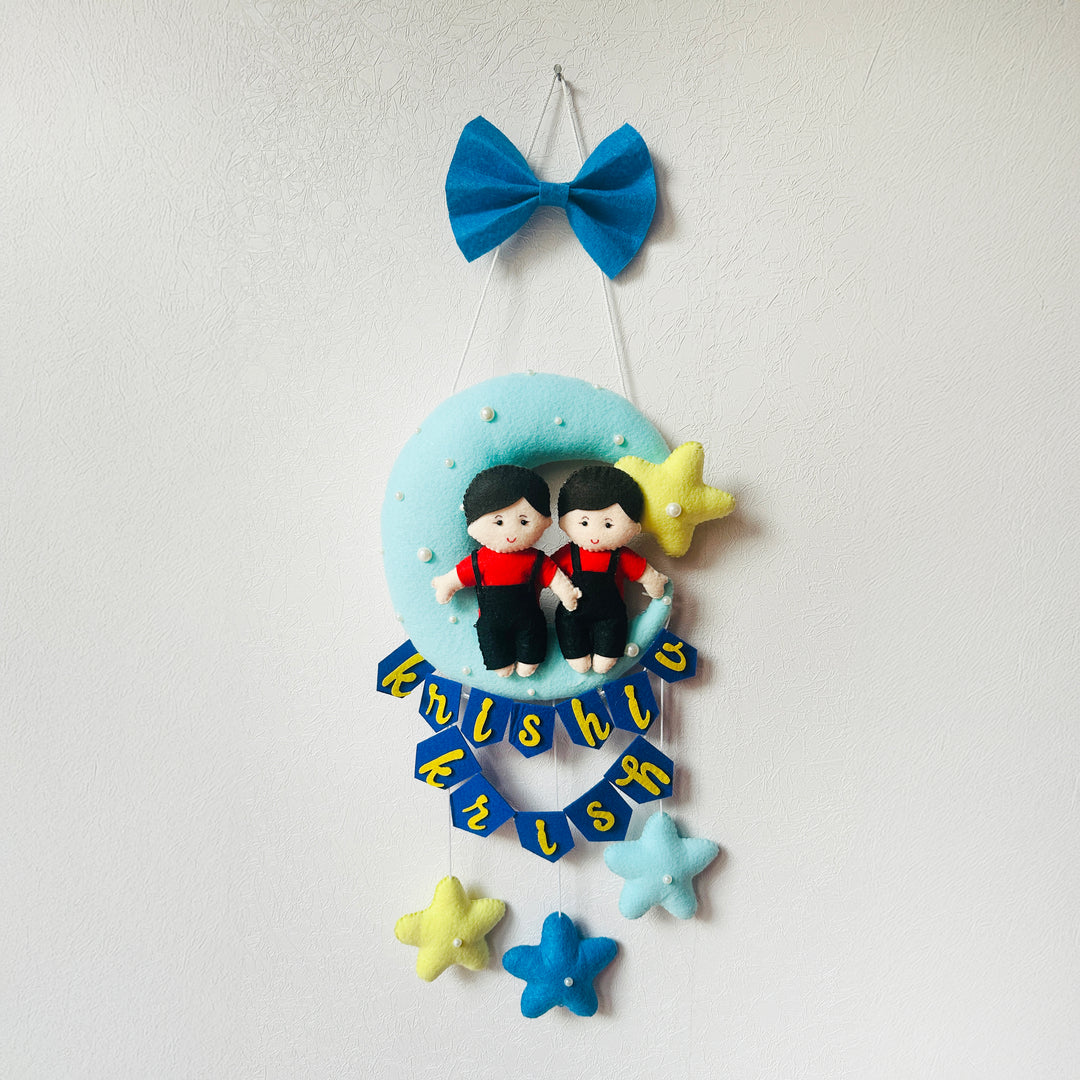 Personalized Handmade Moon Theme Felt Kids Name Plate For Siblings