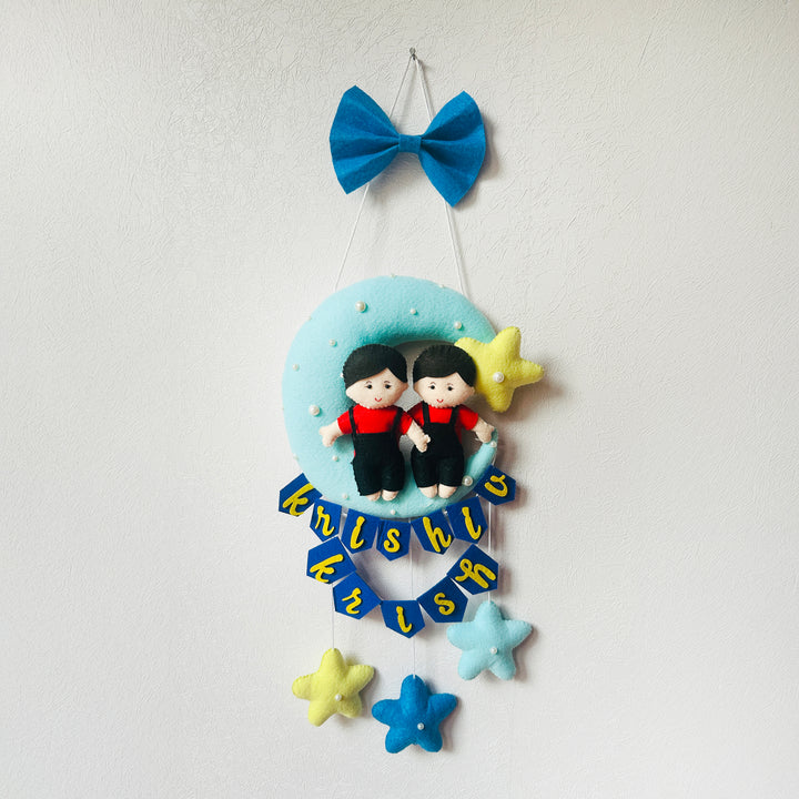 Personalized Handmade Moon Theme Felt Kids Name Plate For Siblings