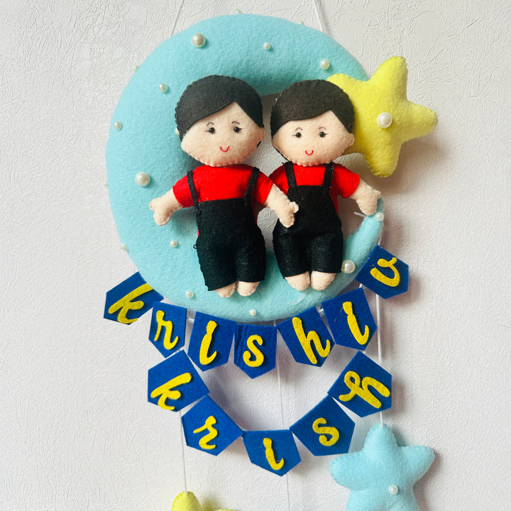 Personalized Handmade Moon Theme Felt Kids Name Plate For Siblings