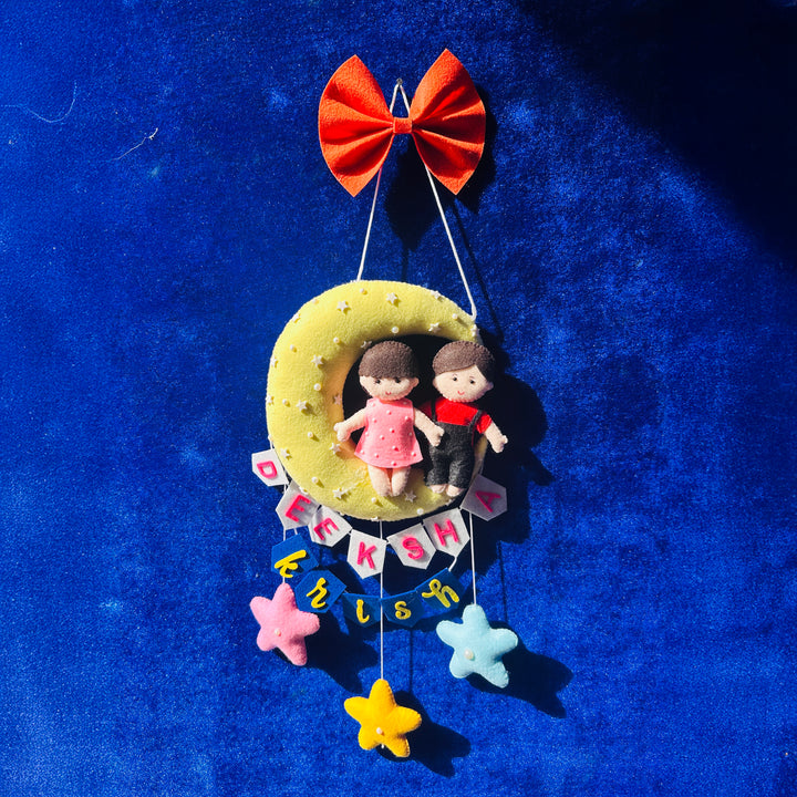 Personalized Handmade Moon Theme Felt Kids Name Plate For Siblings