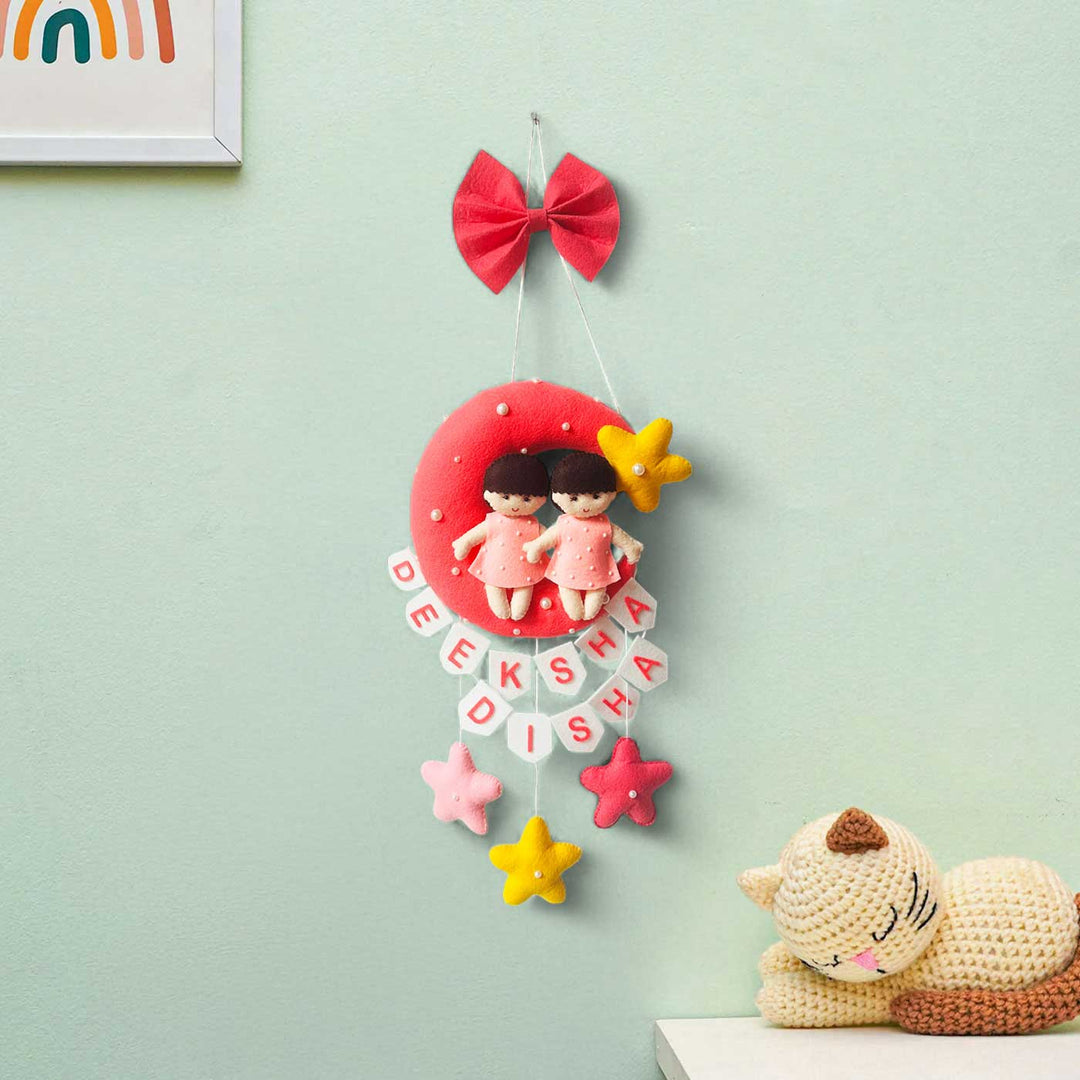 Personalized Handmade Moon Theme Felt Kids Name Plate For Siblings