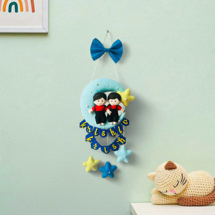 Personalized Handmade Moon Theme Felt Kids Name Plate For Siblings