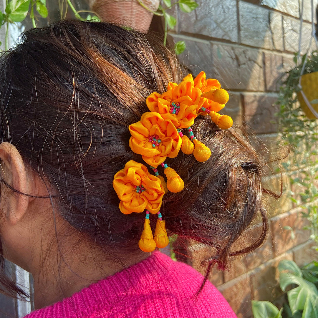 Yellow Silk Cotton Champa Hairpins