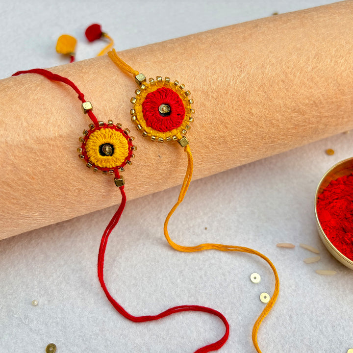 2 Pc | Hand Embroidered Sheesha Rakhis With Roli Chawal For Brother