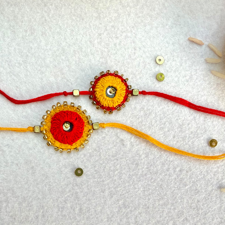 2 Pc | Hand Embroidered Sheesha Rakhis With Roli Chawal For Brother