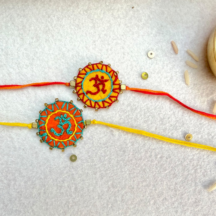 2 Pc | Hand Embroidered Aum Mandala Rakhis With Roli Chawal For Brother