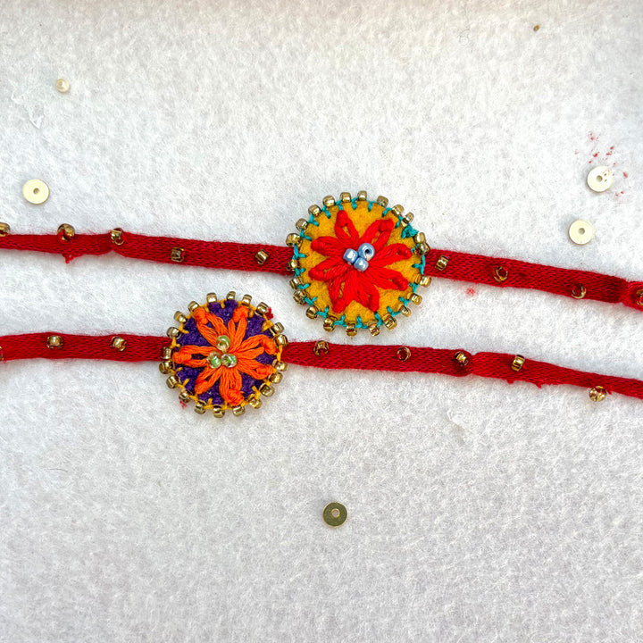 2 Pc | Hand Embroidered Daisy Flower Rakhis With Roli Chawal For Brother