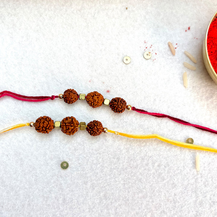 2 Pc | Handmade Rudraksha Bead Rakhis With Roli Chawal For Brother