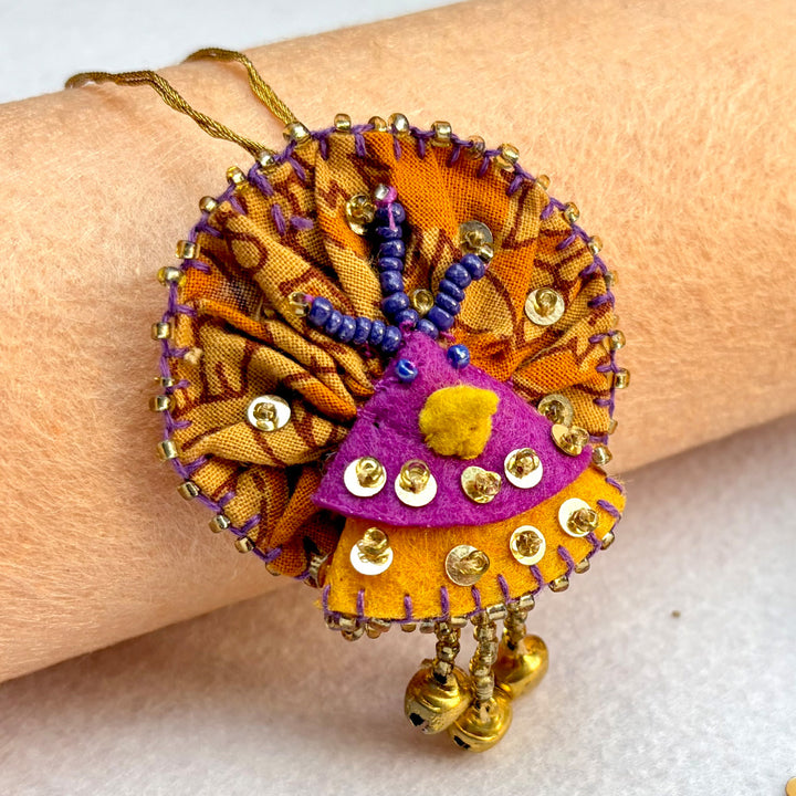 Hand Embroidered Mor Charm Ghungru  Lumba With Roli Chawal For Bhabhi