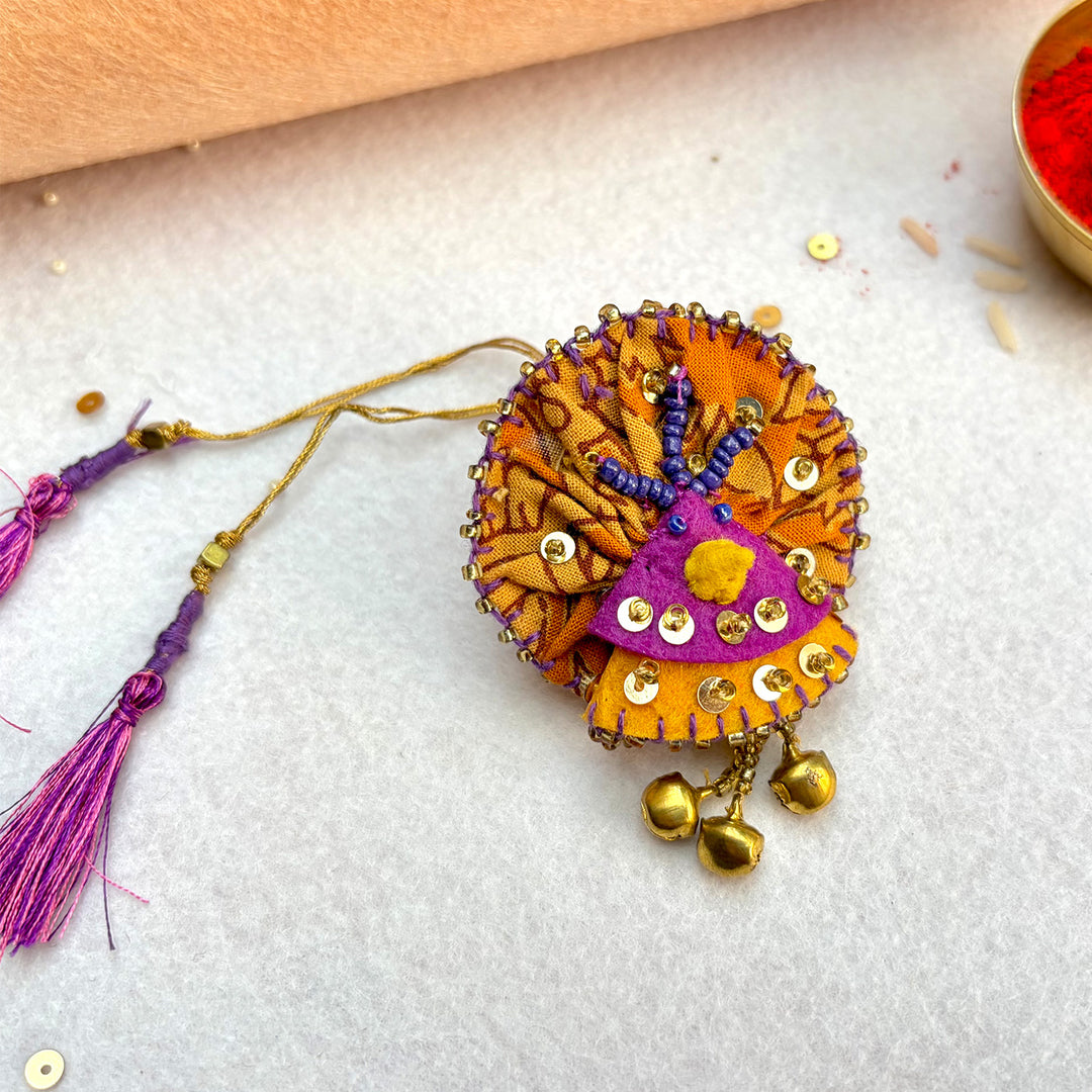 Hand Embroidered Mor Charm Ghungru  Lumba With Roli Chawal For Bhabhi