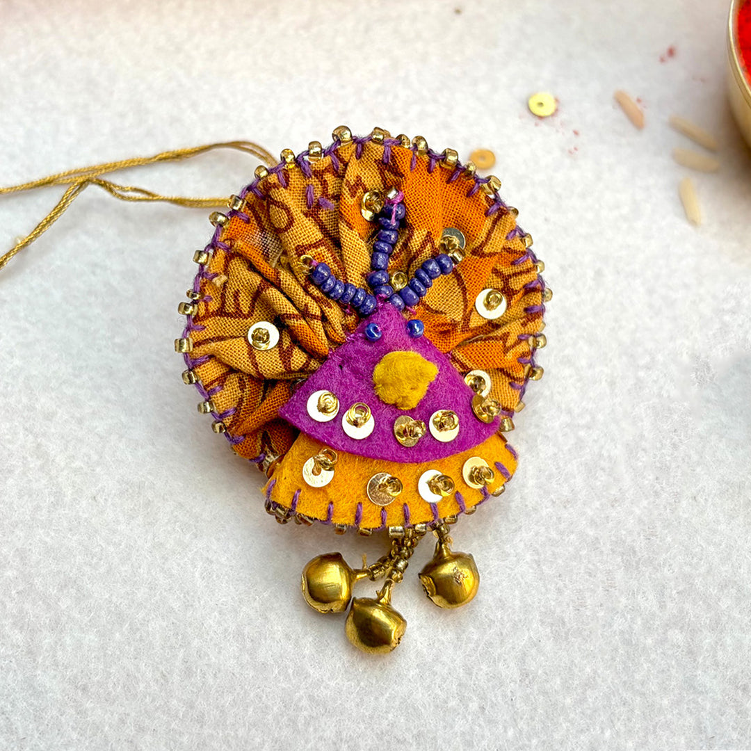 Hand Embroidered Mor Charm Ghungru  Lumba With Roli Chawal For Bhabhi