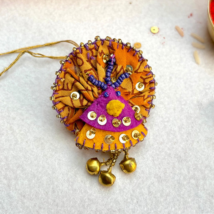 Hand Embroidered Mor Charm Ghungru  Lumba With Roli Chawal For Bhabhi