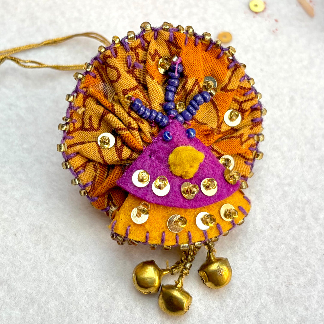 Hand Embroidered Mor Charm Ghungru  Lumba With Roli Chawal For Bhabhi