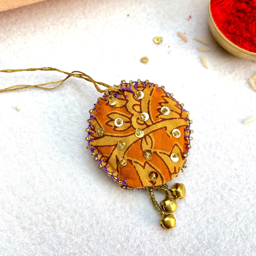 Hand Embroidered Mor Charm Ghungru  Lumba With Roli Chawal For Bhabhi