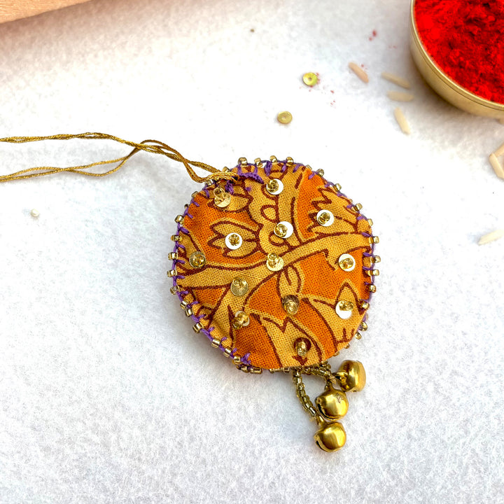 Hand Embroidered Mor Charm Ghungru  Lumba With Roli Chawal For Bhabhi