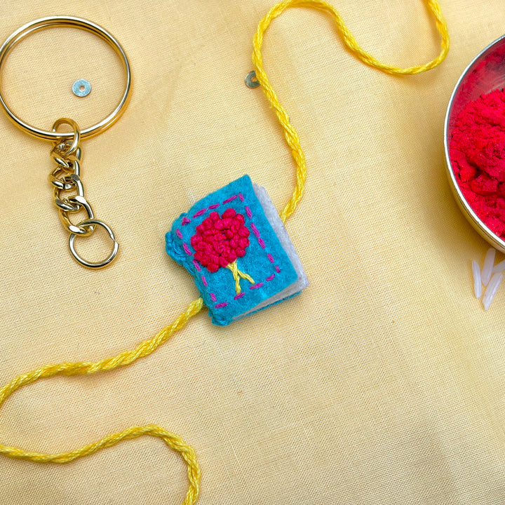Hand Embroidered Book Rakhi With Keychain For Brother