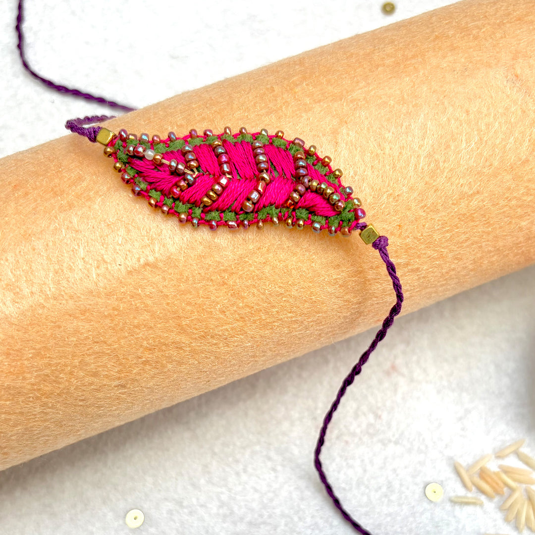 Hand Embroidered Leaf Ornamental Rakhi For Brother