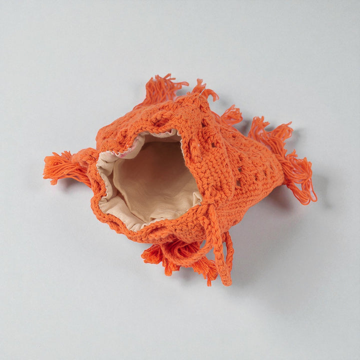 Handmade Crochet Orange Jaali Potli Bag