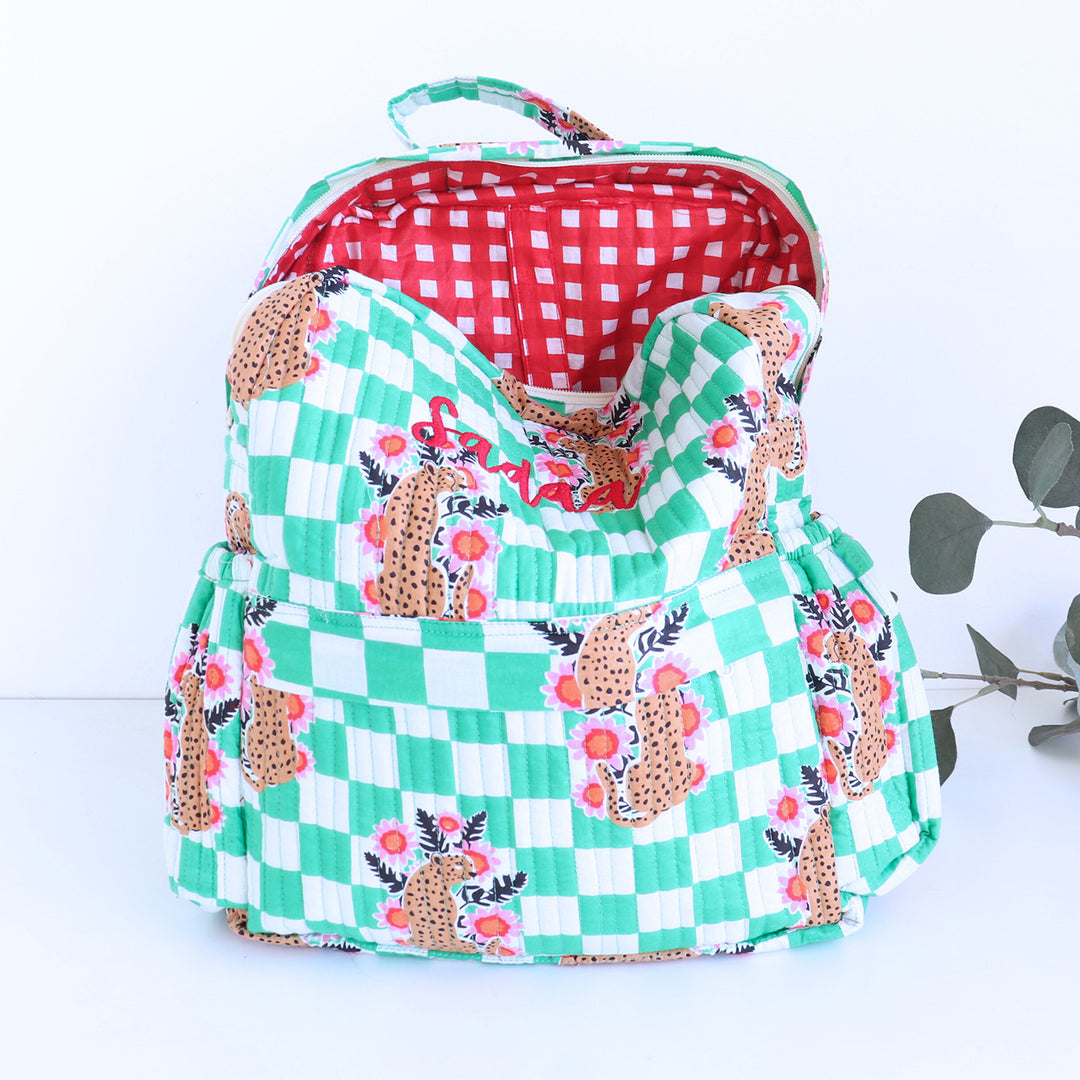 Personalized Green Cheetah Kids Backpack