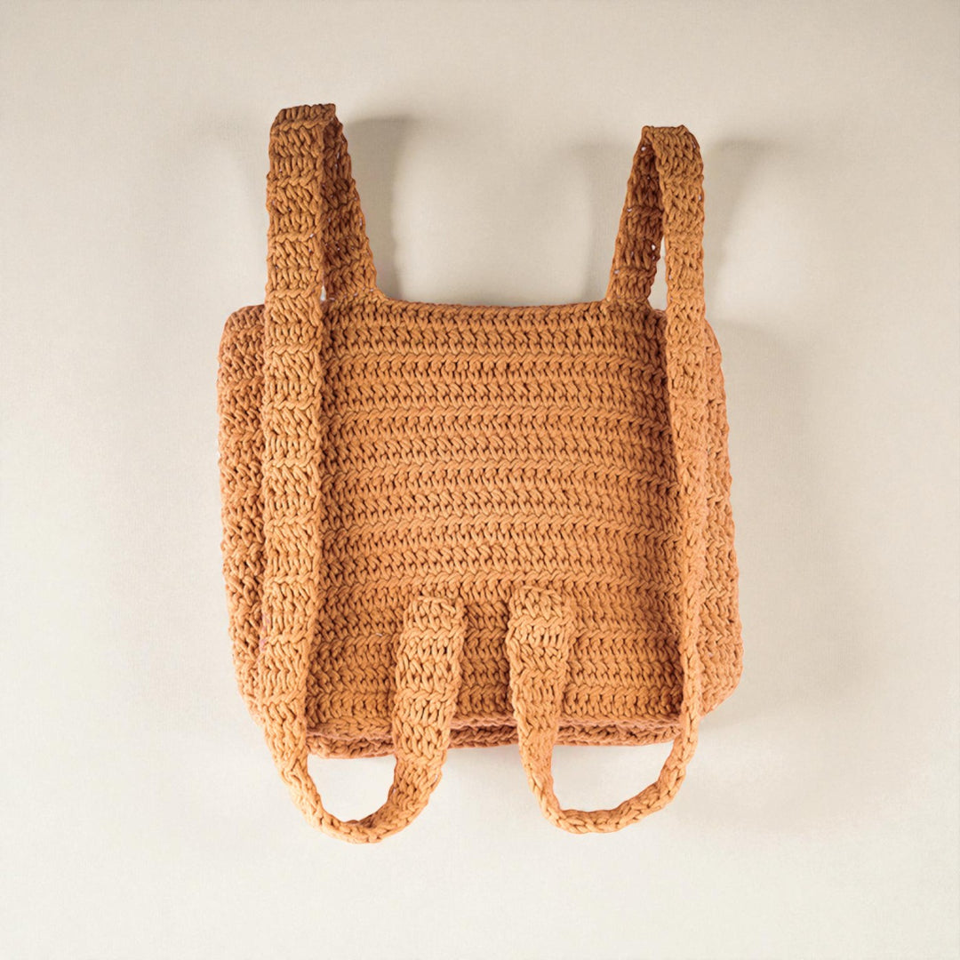 Handmade Crochet Minimalist Beige Backpack