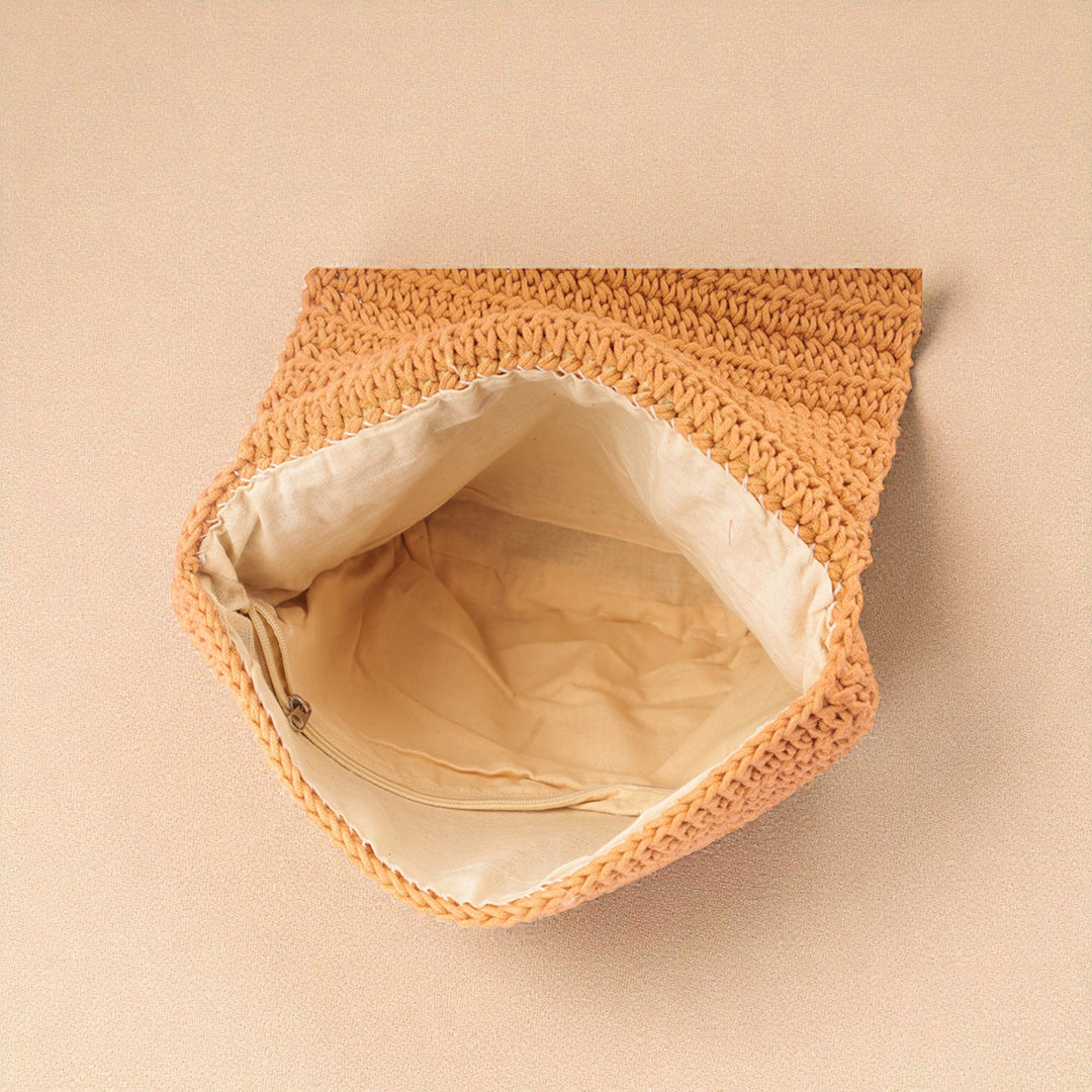 Handmade Crochet Minimalist Beige Backpack