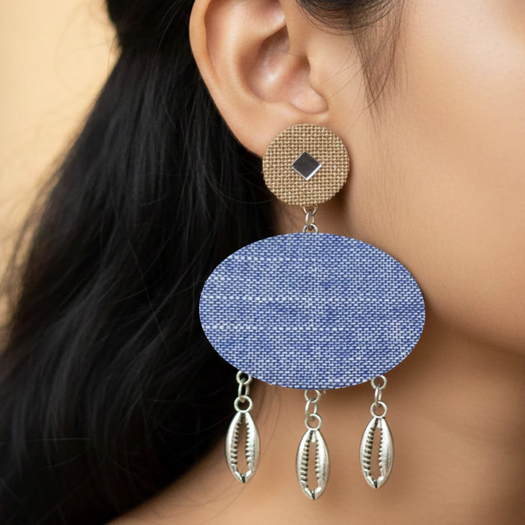 Handmade Denim Shell Drop Earrings