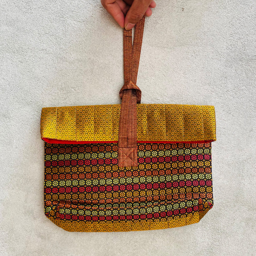 Handmade Yellow Dot Khunn Fabric Cotton Wrist Purse