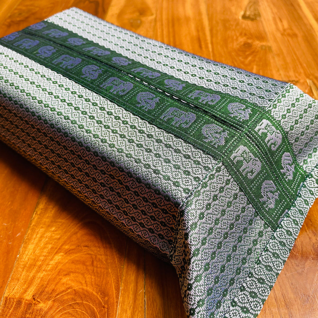 Handmade Grey Elephant & Peacock Motif Khunn Fabric Cotton Tissue Box Cover