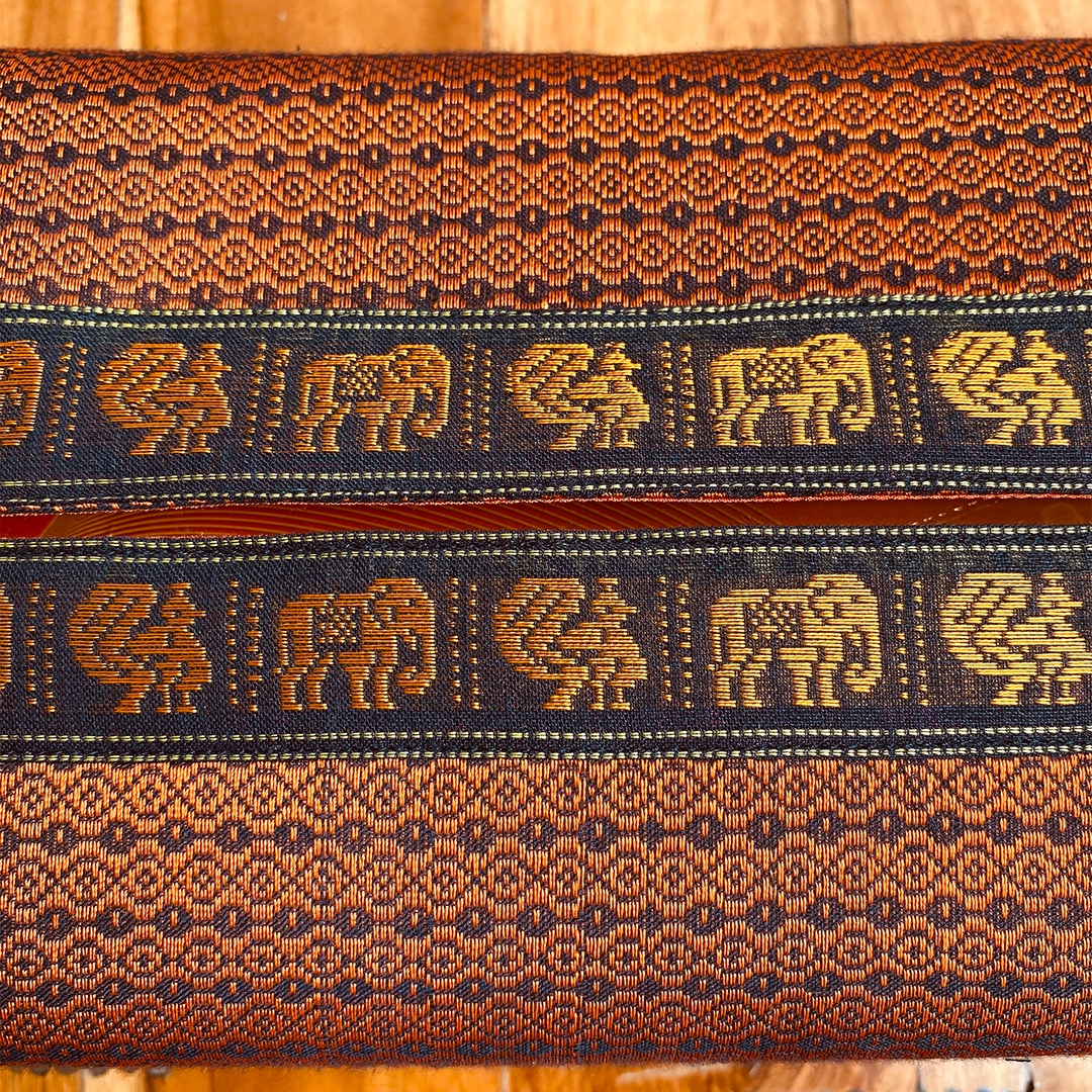 Handmade Red Elephant & Peacock Motif Khunn Fabric Cotton Tissue Box Cover