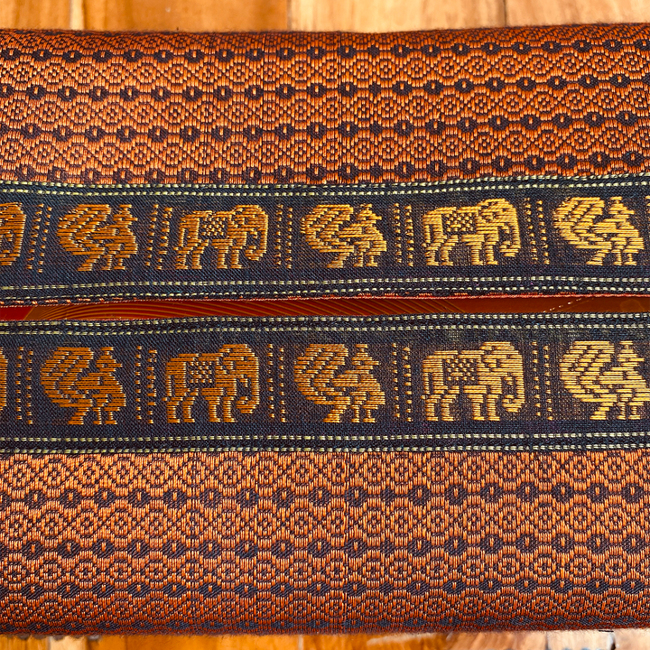 Handmade Red Elephant & Peacock Motif Khunn Fabric Cotton Tissue Box Cover