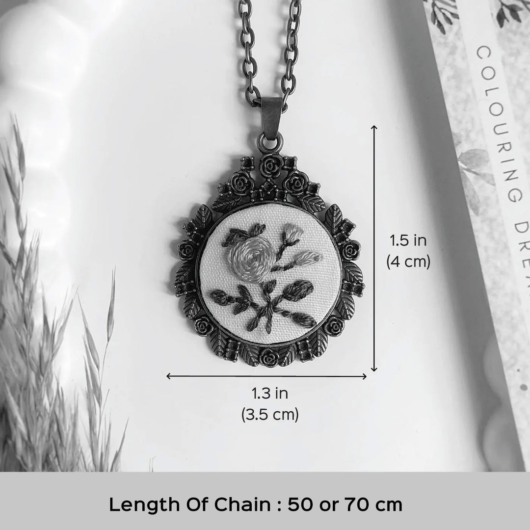 Hand Embroidered Zinnia Cluster Antique Finish Necklace