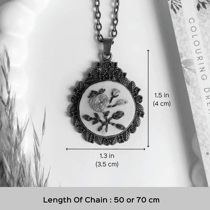 Hand Embroidered Zinnia Cluster Antique Finish Necklace