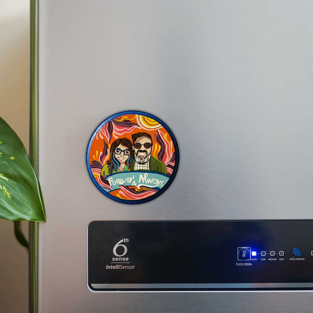 Photo Personalized Hand-Painted Large Pop Art Illustrated Caricature MDF Wood Fridge Magnet