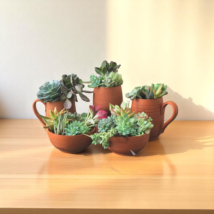 Handmade Coffee Mug Set Terracotta Planter Pots | Set Of 5