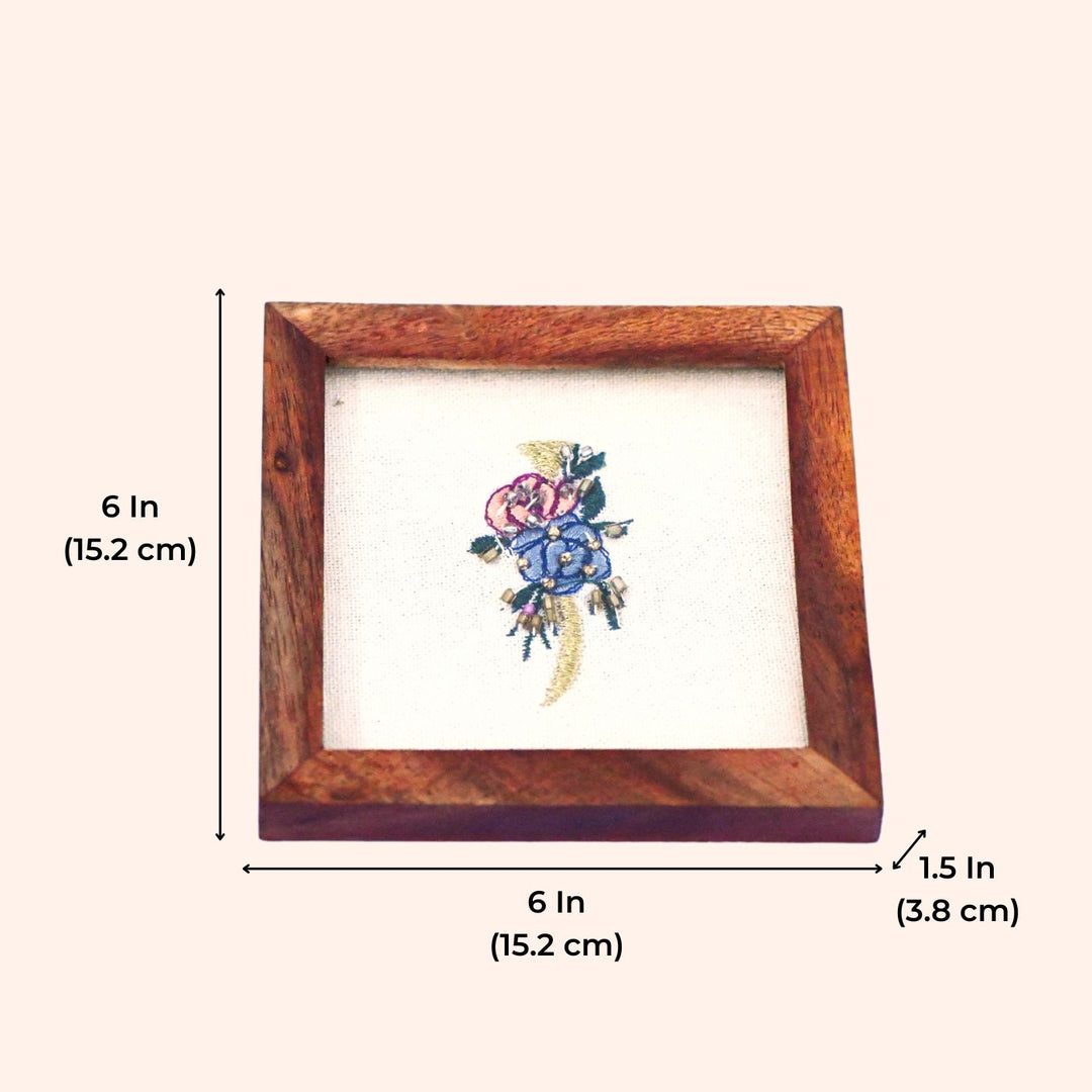 Personalized Initials Sheesham Wood Embroidered Coaster | Set of 2