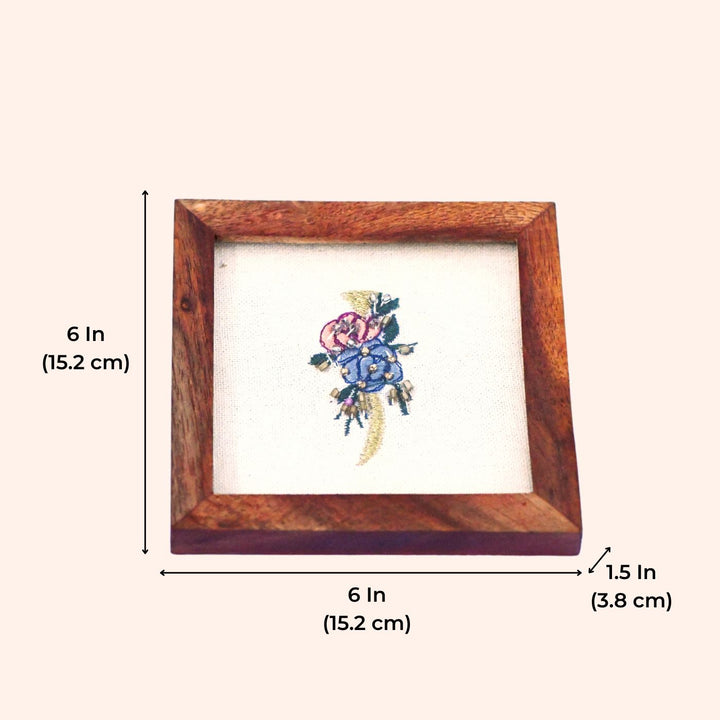 Personalized Initials Sheesham Wood Embroidered Coaster | Set of 2