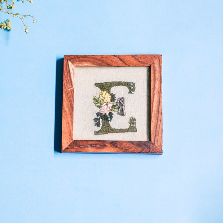 Personalized Initials Sheesham Wood Embroidered Coaster | Set of 2