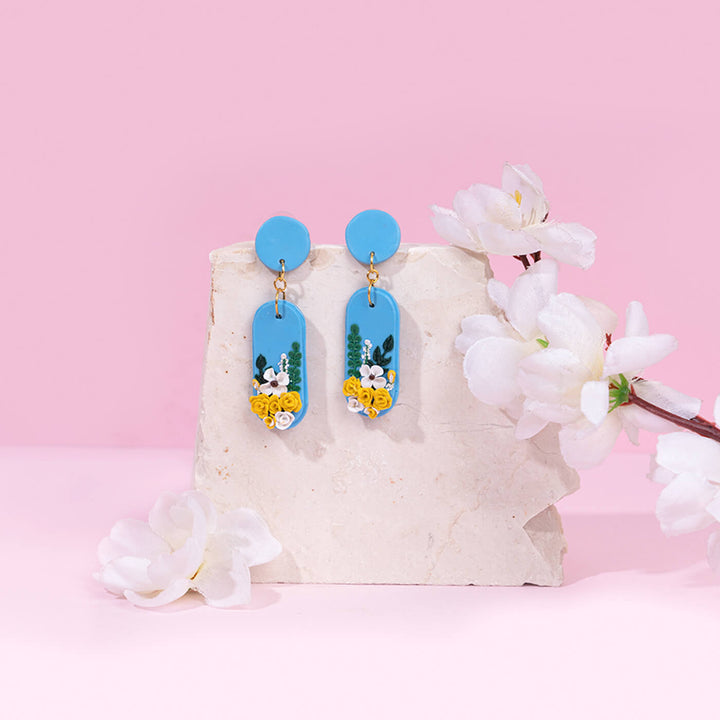 Handcrafted Clay Blue Floral Earrings