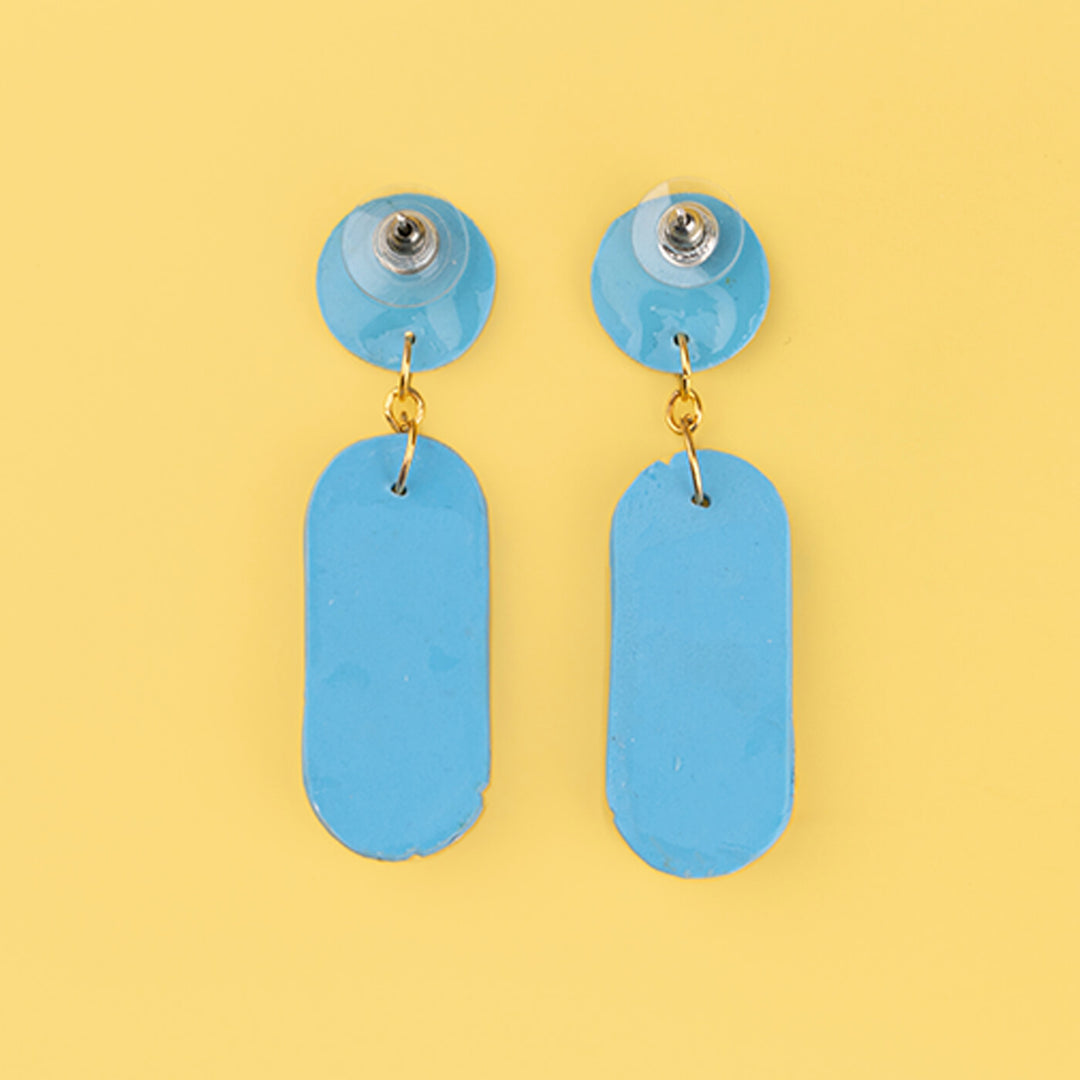 Handcrafted Clay Blue Floral Earrings