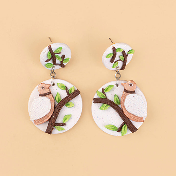 Handcrafted Clay Golden Bird Earrings