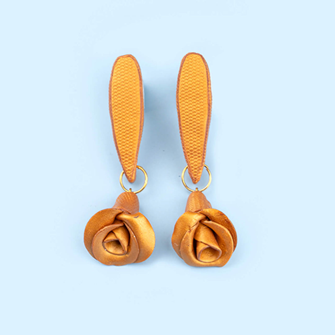 Handcrafted Clay Golden Rose Earrings