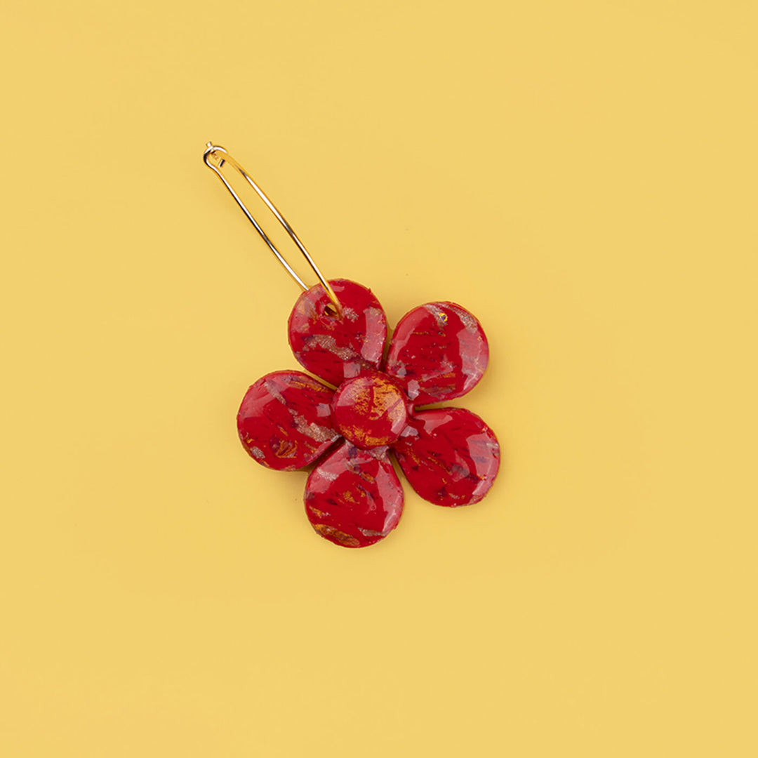 Handcrafted Red & Gold Clay Hoop Earrings