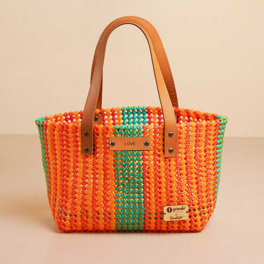 Orange and Green Mukhya Knot Handmade Koodai Tote Bag